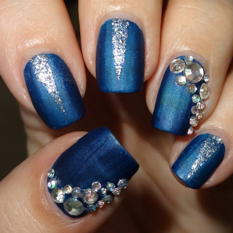 Are navy blue nails with silver designs only for winter manicures? | Shore Line Works